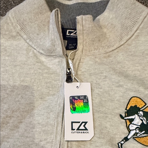 NWT Green Bay Packer Cutter & Buck Men's 1/4 Zip sz XL NFL Oatmeal color - Picture 5 of 9